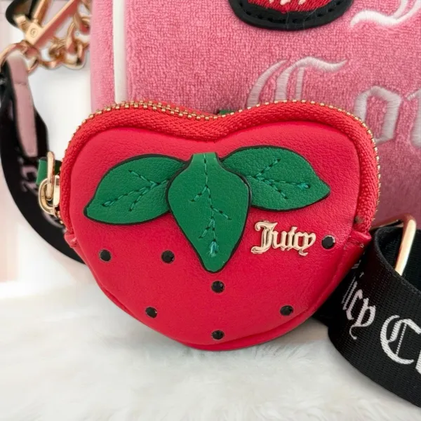 Juicy Couture Pink Strawberry Sweet n Juicy Barrel Bag w/ coin pouch Crossbody - Image 3
