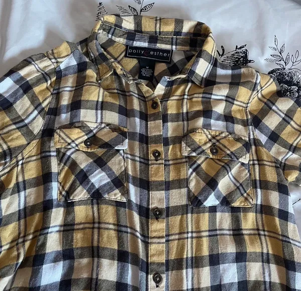 Polly & Esther Y2K plaid button-up flannel shirt - Image 7