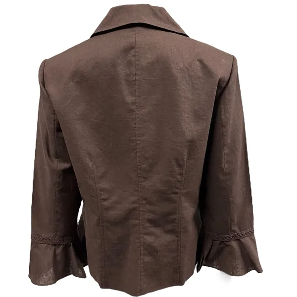 Oscar De La Renta Linen Brown 3 Quarter Bell Sleeve Hook Front Top Jacket Size 8 - Image 3