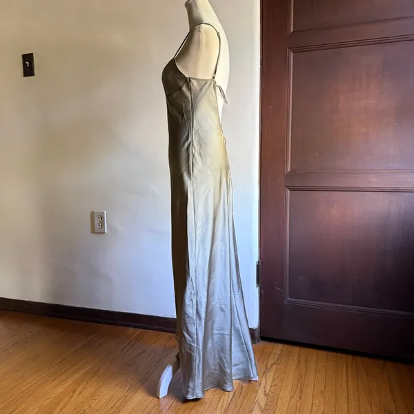 ZARA | Silver Satin Strappy back Open back Midi Cocktail Dress | Extra Small - Image 3