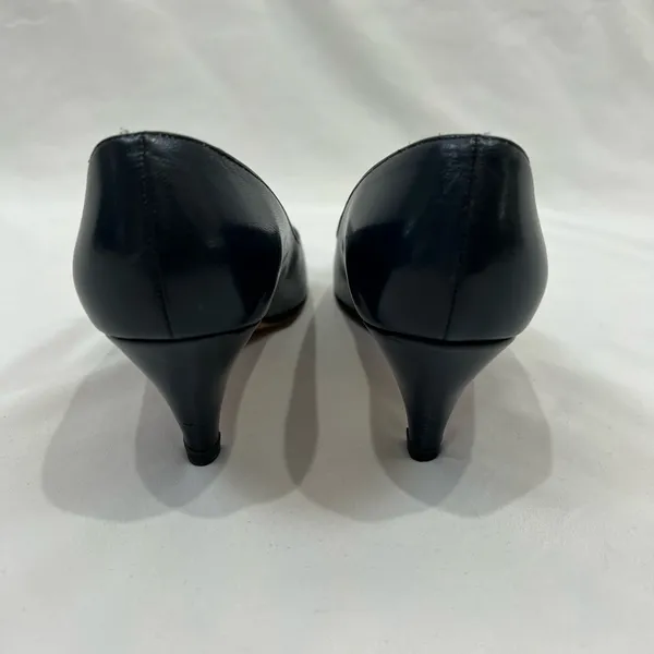 Vtg Jack Rogers 80’s Navy‎ Blue Leather Peep Toe Heels With Rosette Size 8 S - Image 3