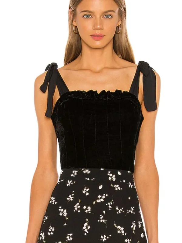 Free People Trapped In Your Love Tie Strap Velvet Tank Top in Black Small $98 - Image 3