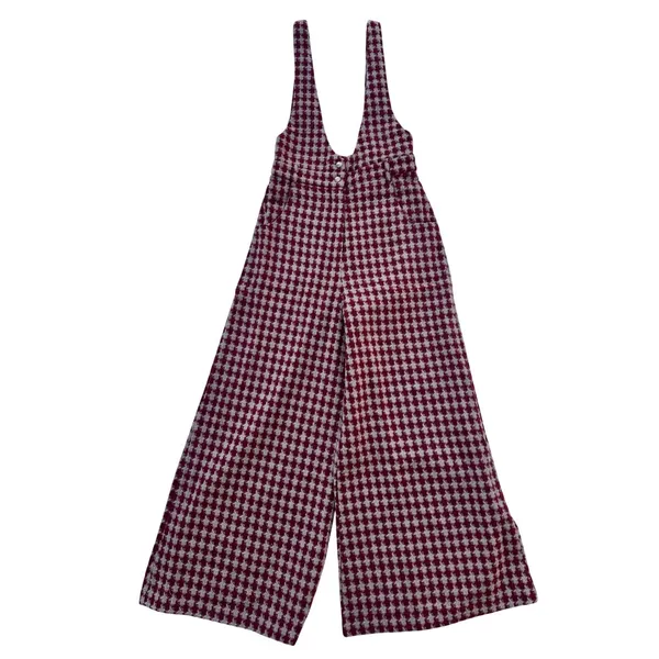 Storia Red Houndstooth Tweed Wide Leg Jumpsuit Overalls Small NWT - Image 9