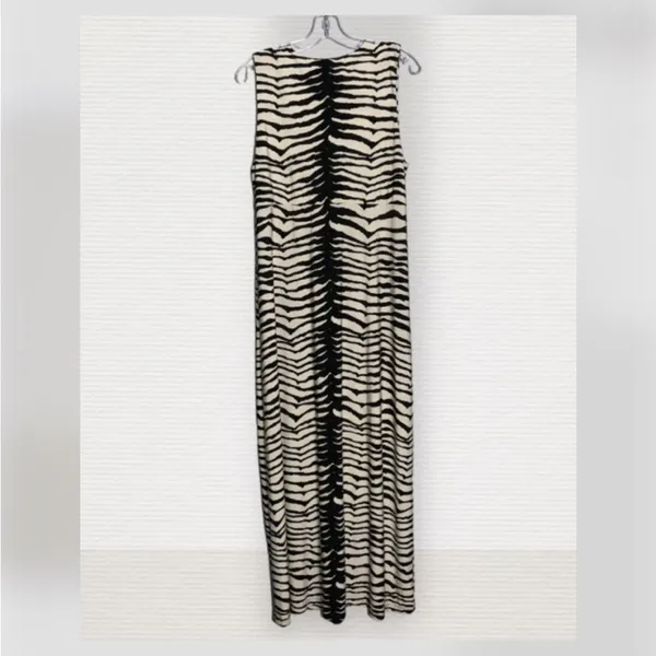 Chico’s Brown & Cream Zebra Sleeveless V Neck Bejeweled Maxi Stretchy Dress L - Image 3