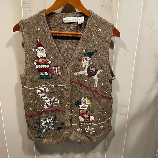 Cute vintage 90s teacher cardigan sweater vest holiday cottagecore christmas - Image 8