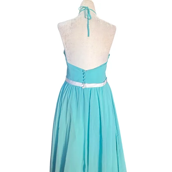 Alfred Angelo Aqua Chiffon Halter Prom Maxi‎ Dress Formal Etheral Flowy Spring - Image 5