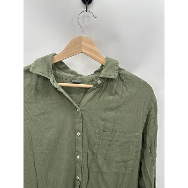 Aerie Women XS Green Long Sleeve Button Front‎ Cotton Blend Shirt G24 - Image 4