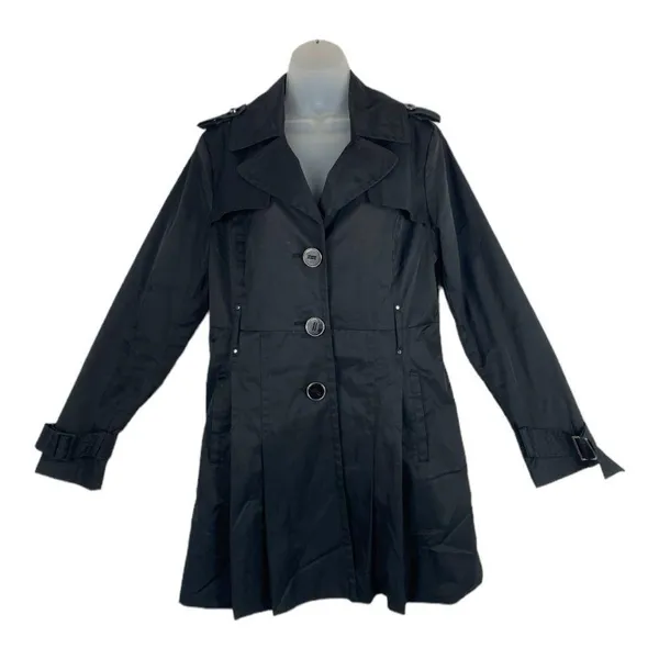 Kenneth Cole Black Trench Coat Sz L - Image 5