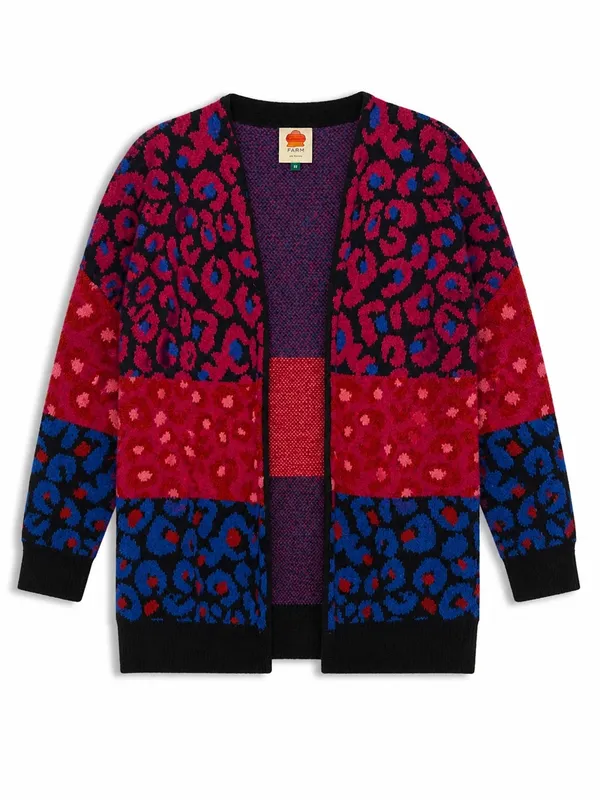 FARM Rio Mixed Leopard Cardigan Women‎ XS Multicolor Knit Open Front - Image 3
