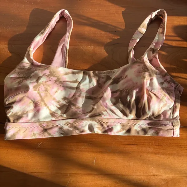 Aerie Tie Dye Sports Bra Pink Brown Scoop Neck Racerback Yoga Top Women Large‎ - Image 2