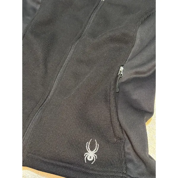 Spyder Black Textured Knit Full Zip Hooded Jacket Small Petite - Image 4