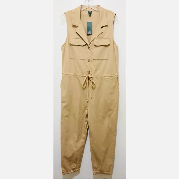Wild Fable Sleeveless V-Neck Button-Front Utility‎ Jumpsuit Large NWT - Image 3