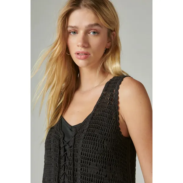 Lucky Brand Crochet Baja Tunic Tank Dress Size Large Tassel Boho Grunge Festival - Image 3