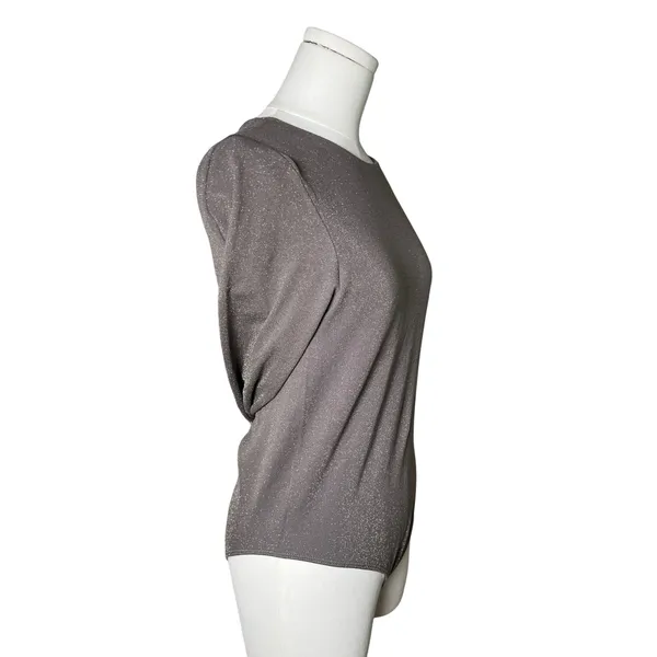 A New Day Medium Shimmer Metallic Long Sleeve Bodysuit Taupe Gray‎ Sparkle - Image 3