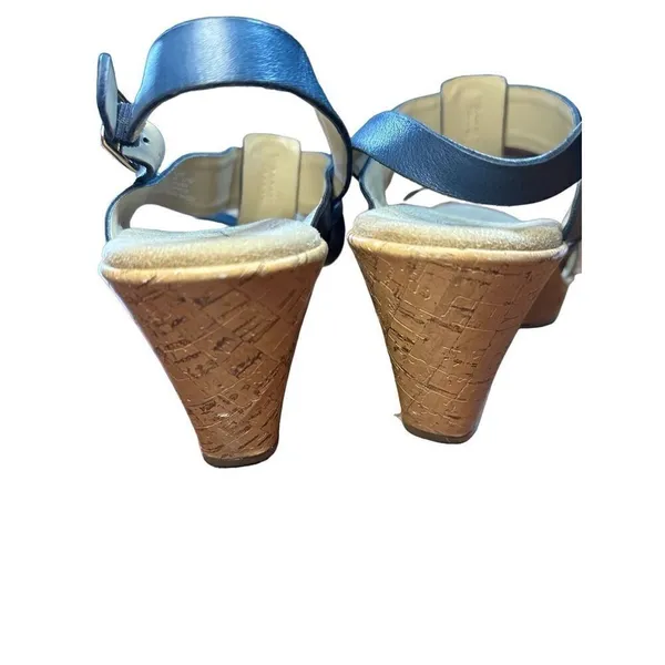 CLARKS Womens Size 10 Blue Cork Wedge Platform Leather Sandals Shoes Comfortable - Image 13