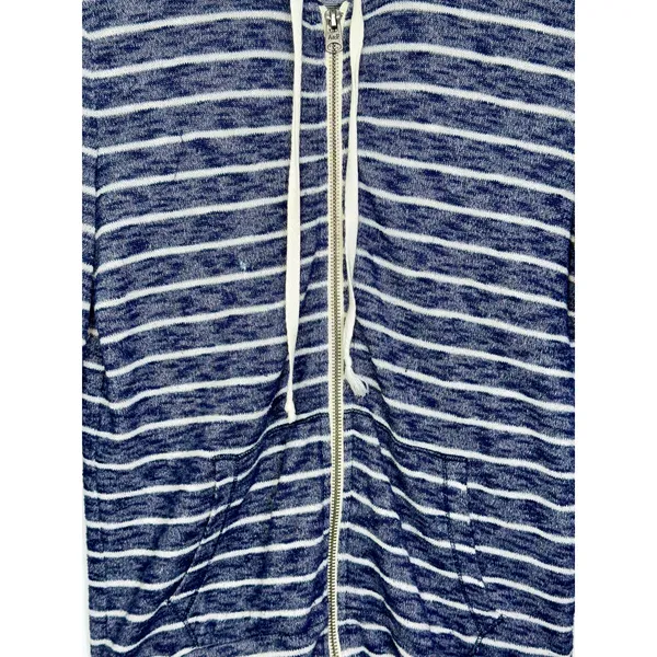 Abercrombie & Fitch Navy Blue White Striped Full Zip Up Long Sleeve Hoodie Sz XS - Image 7