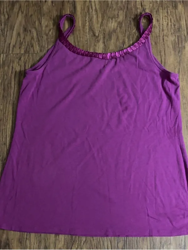 New York & Company Purple Satin-Trim Camisole - Image 2