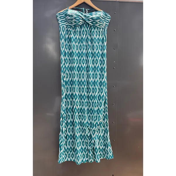 Robin Piccone Maxi Dress Women's Large Blue White Geometric Halter Stretch - Image 2