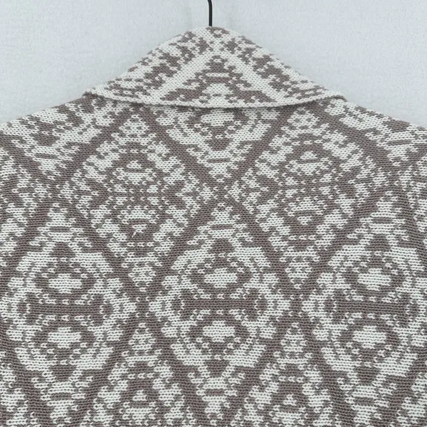 Old Navy Long Cardigan Women L Taupe Cream Geometric Waterfall Open Front Boho - Image 4