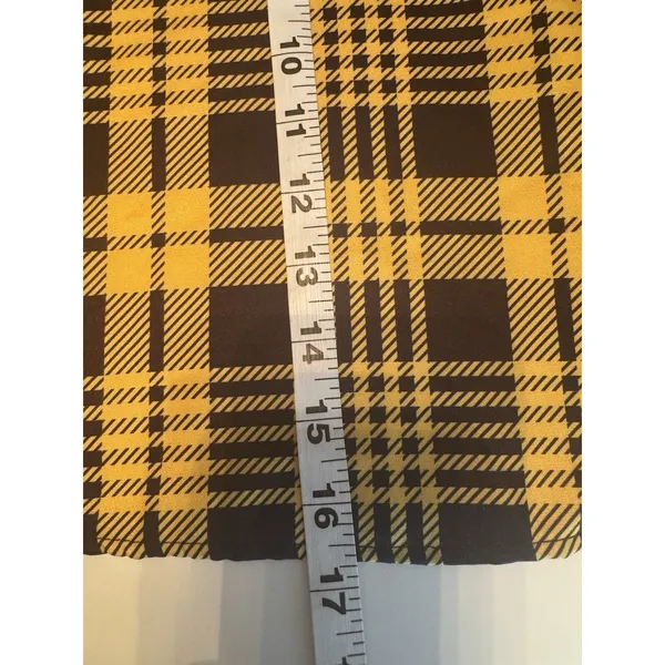 Plaid Yellow and Black Mini Skirt Sz M Satin A-Line High Waisted Preppy Clueless - Image 9