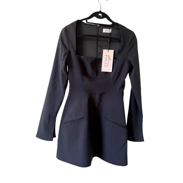 Oh Polly Taesha Square-Neck Structured Tulip Mini Dress Black Size 4 New CLM - Image 4