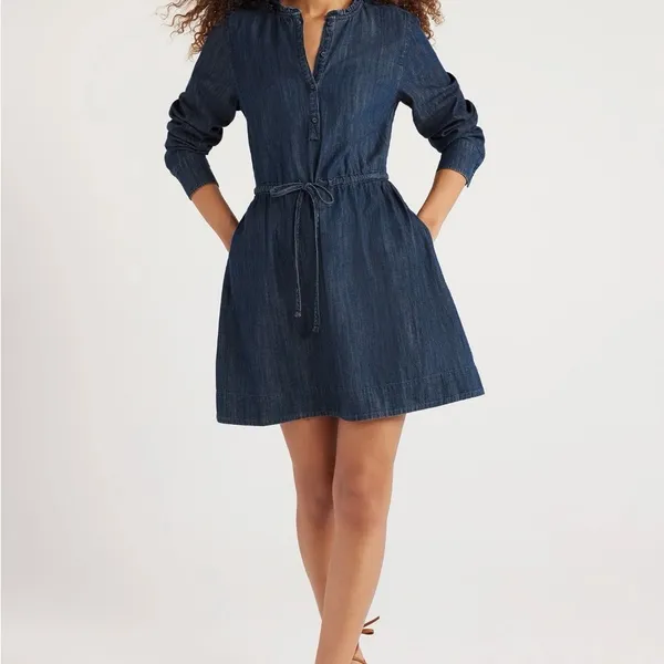 Free Assembly Women’s Denim Ruffle Neck Mini Dress - Image 2