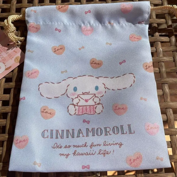 Sanrio Blue Light Green Small Drawstring Bag With Pochacco And Cinnamoroll - Image 3