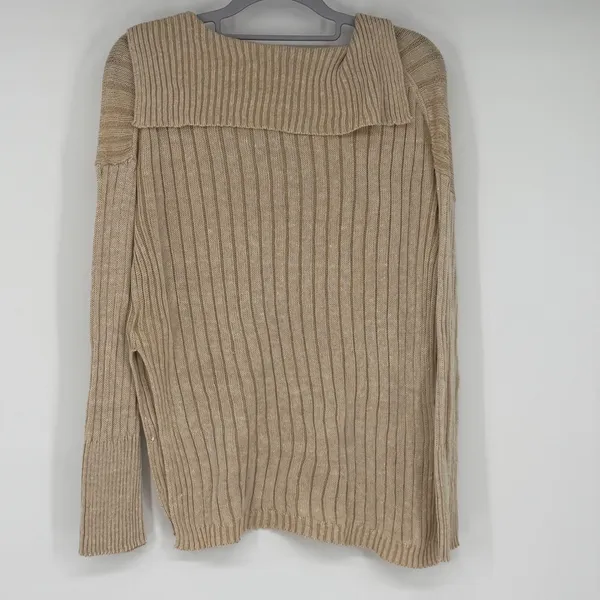 J.Crew Oversized‎ XS/S Beige Linen Cotton Ribbed V-Neck Sweater Pullover - Image 2