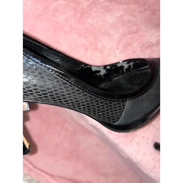 White House Black Market Black Suede & Snakeskin Print Pointed Toe Pumps Size8.5 - Image 7