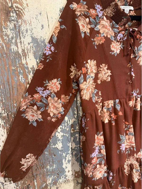 American Eagle brown floral shift dress, size small - Image 3