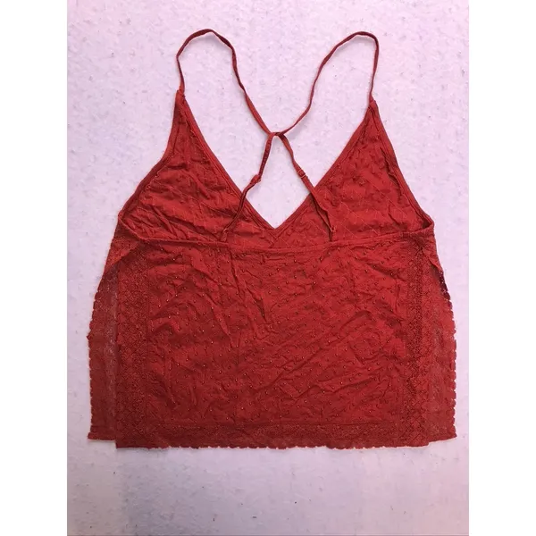 Free People Scarlette Cami Top Women XS Red Beaded Lace Trim Boho Tank - Image 9