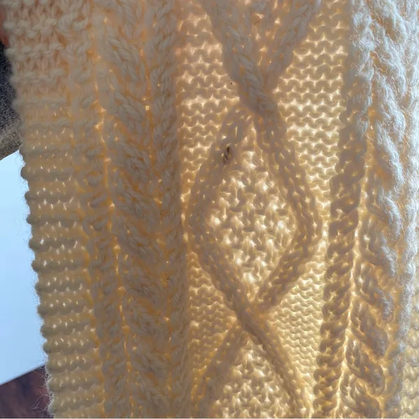 100% Merino Wool Aran Style Cable Knit Fringe Scarf Made in Ireland - Image 6
