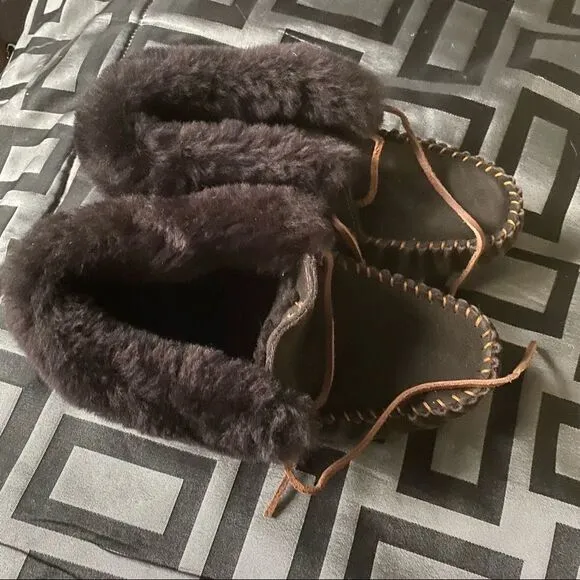 EMU Brown loafer style booties, Women's Moccasin Slippers Micro Suede Warm Faux - Image 2