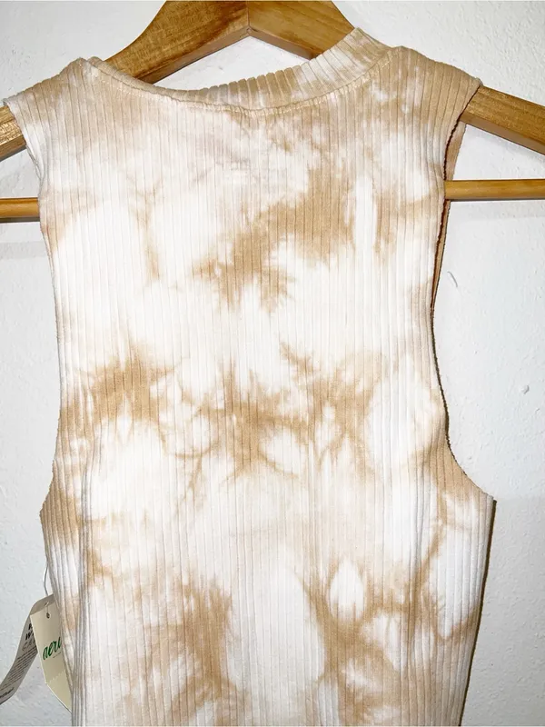 Aerie Ribbed High Neck Tie-Dye Tank Top - Beige/Cream - Image 8