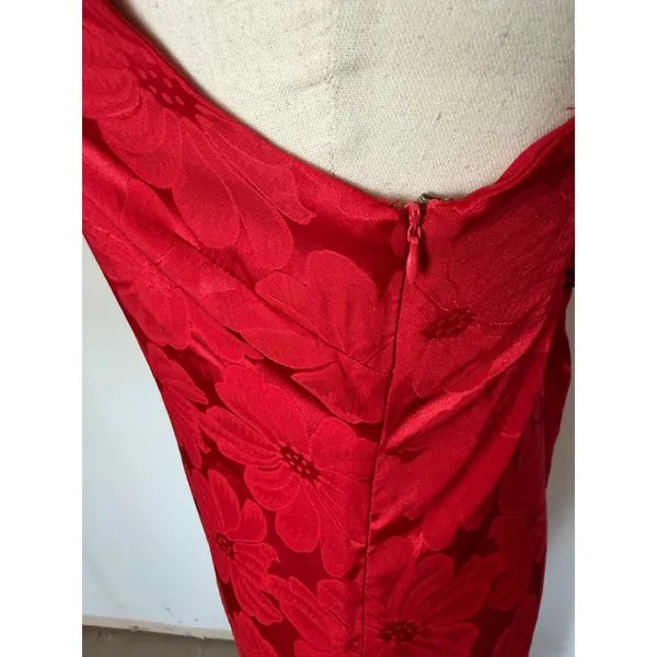 Lulus Chasing Desire Satin Jacquard Maxi Dress Women XL‎ Red Floral One Shoulder - Image 8