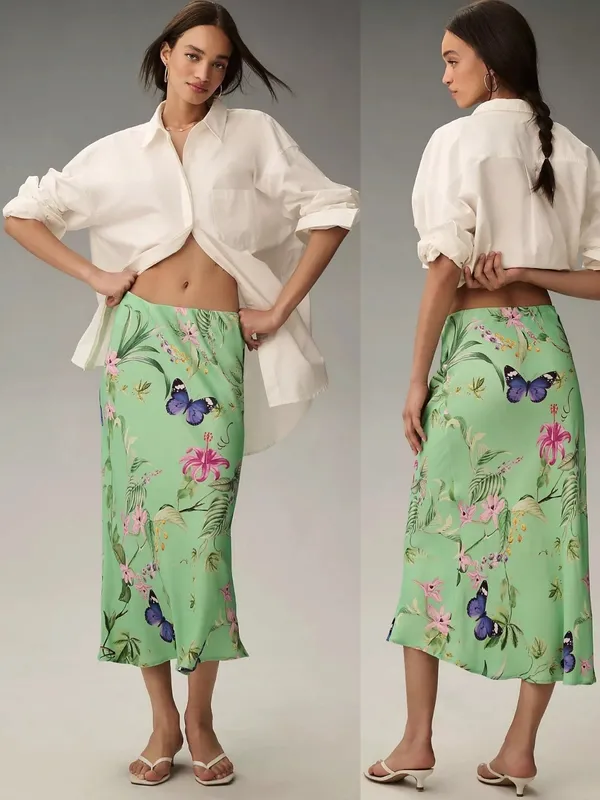 Anthropologie The Tilda Midi Slip Skirt Floral Butterfly Print Y2K 90s Medium - Image 2