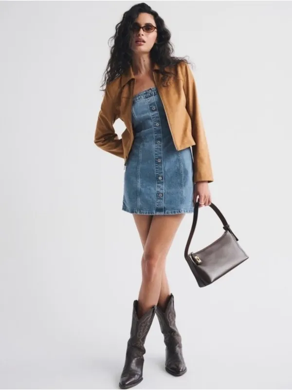 Abercrombie Strapless Denim Button-Front Dress - Image 3