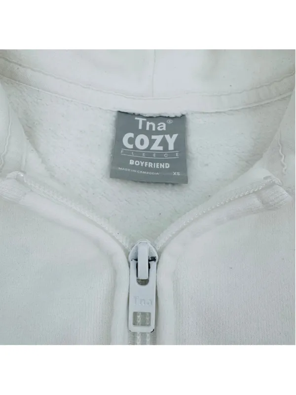 Aritzia Women's Tna White Terry Fleece Boyfriend Boxy Zip Hoodie XS - Image 4