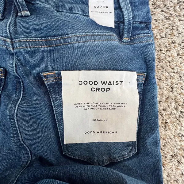 Good‎ American Blue High Rise Straight Leg Jeans Ripped Distressed Size 00 24 - Image 9