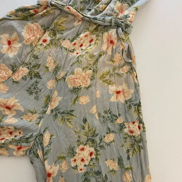 American Eagle women’s blue green floral‎ sleeveless capri jumpsuit summer XS - Image 8