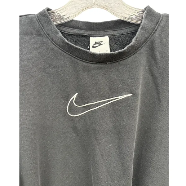 Nike‎ Women Black Crew Neck Cropped Sweatshirt Center Swoosh Athleisure S - Image 6