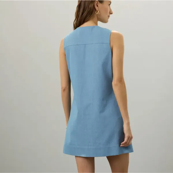 English Factory Denim Lace Up Mini Dress Large Shift Nautical Jean Western $110 - Image 2