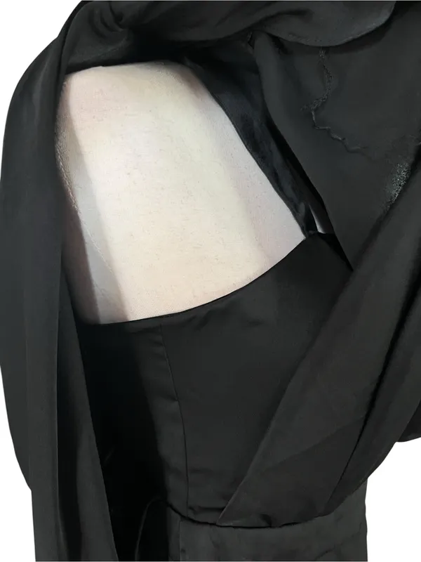 DO+BE black satin jumpsuit featuring an asymmetrical draped one-shoulder overlay - Image 11