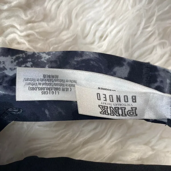 Vs Pink Black White Marble Strappy Sports Bra Activewear Gym Lounge Workout - Image 3