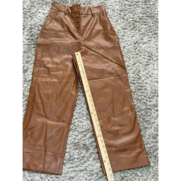 Zara Women’s Brown Faux Leather High Waisted Wide Leg Pants Button Fly XS NWT - Image 8