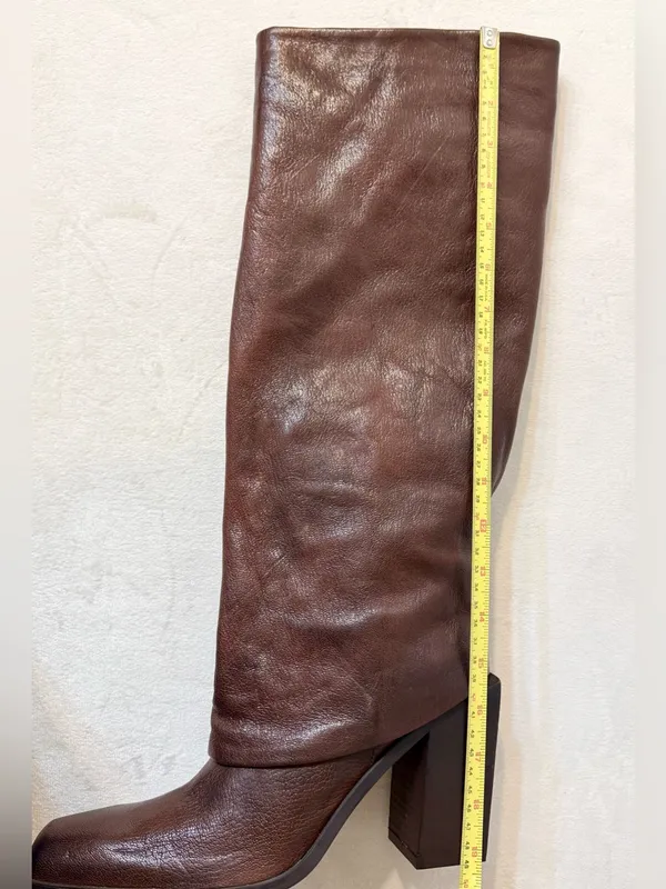 NWT Emauele Crasto Leather Fold Over High Shaft Boots in Brown Size 39 - Image 15