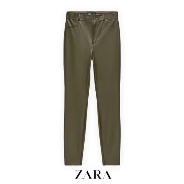 Zara Pants Size Large‎ Black Faux Leather High Rise Split Hem Trouser Mob Wife - Image 11