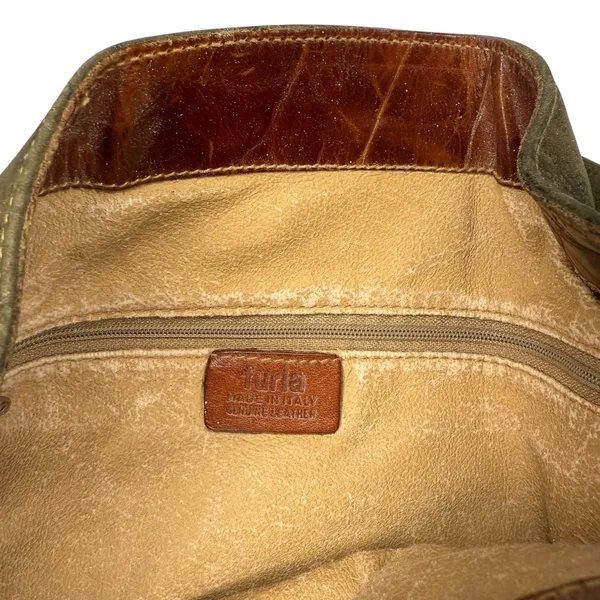 Furla Soft Italian Suede Large‎ Hobo Bag Brown Croc Embossed Leather Trim Buckle - Image 5