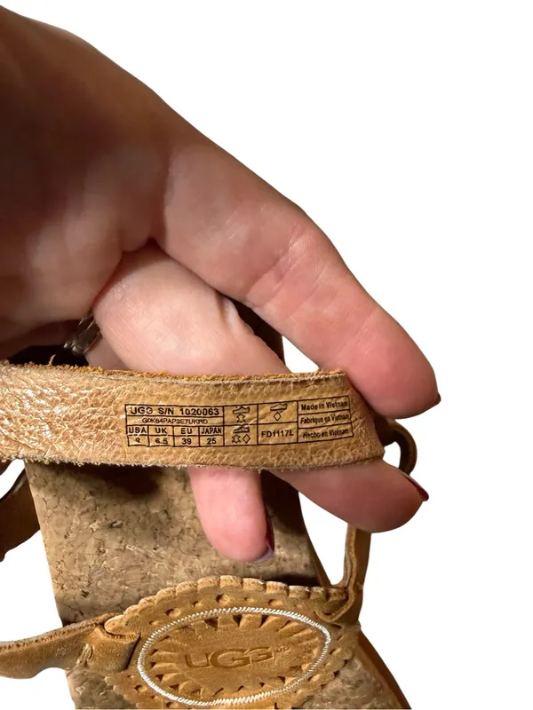UGG Ayden II Brown Leather Medallion Cork Thong Slingback Sandals Size 8 - Image 7