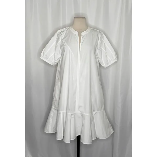 NWT!! J. CREW Delilah Dress‎ Cotton Poplin Solid White Mini Ruffle Small Tall ST - Image 2